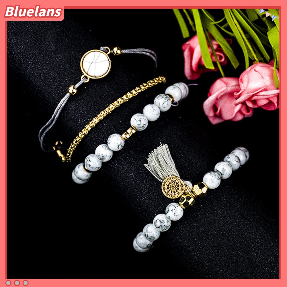 4pcs / Set Gelang Manik-Manik Pirus Imitasi Hias Rumbai Untuk Wanita