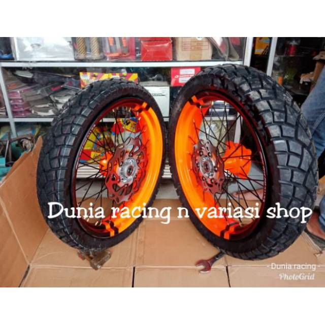 Paketan Velg Supermoto KLX 150 dan DTracker 150 ring 17 Sama Ban Tubles Tromol plus piringan cakram