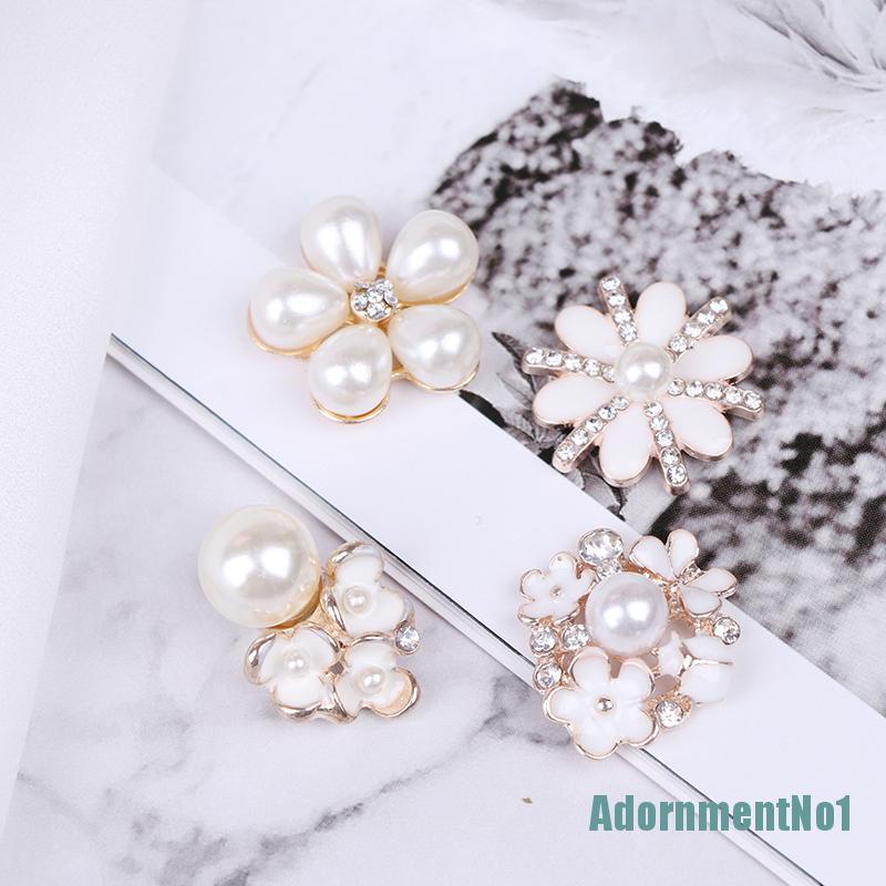 (AdornmentNo1) 10pcs Kancing Mutiara + Berlian Imitasi Untuk Dekorasi