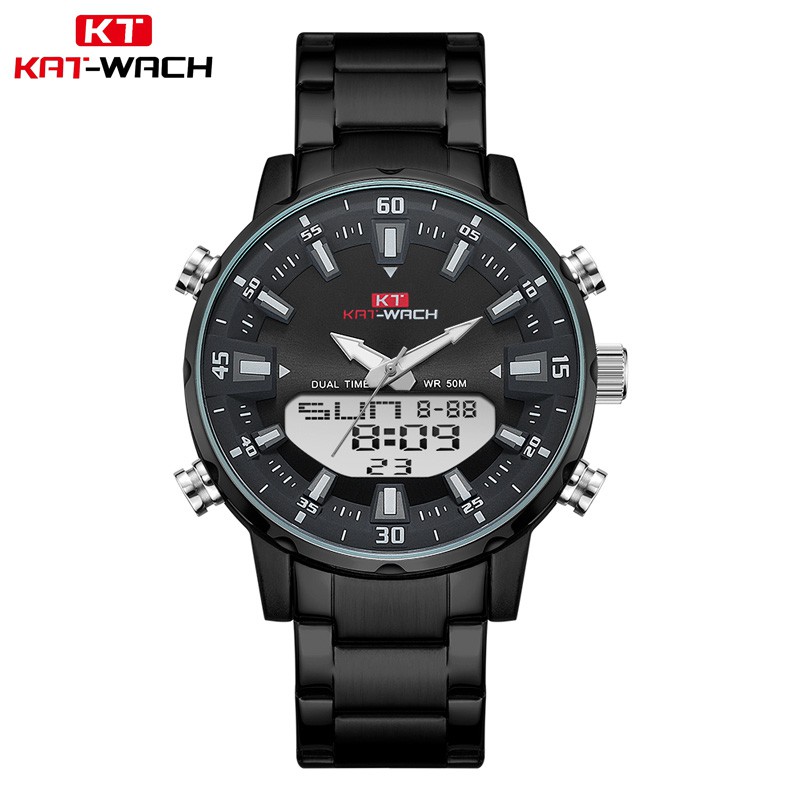 KAT-WACH KT1815 Jam Tangan Pria Digital Analog Tali Stainless Luminous WATCHKITE WKOS