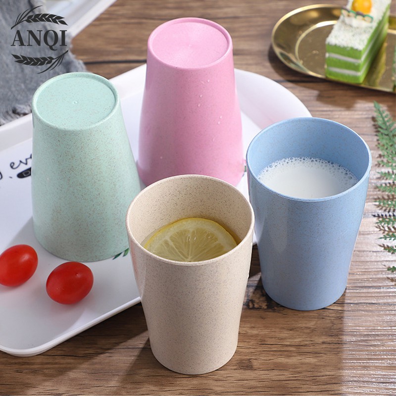 ANQI 4 pcs  SET CANGKIR JERAMI GANDUM / MELAMIN ANTI PECAH/Wheat Straw Tableware Dish