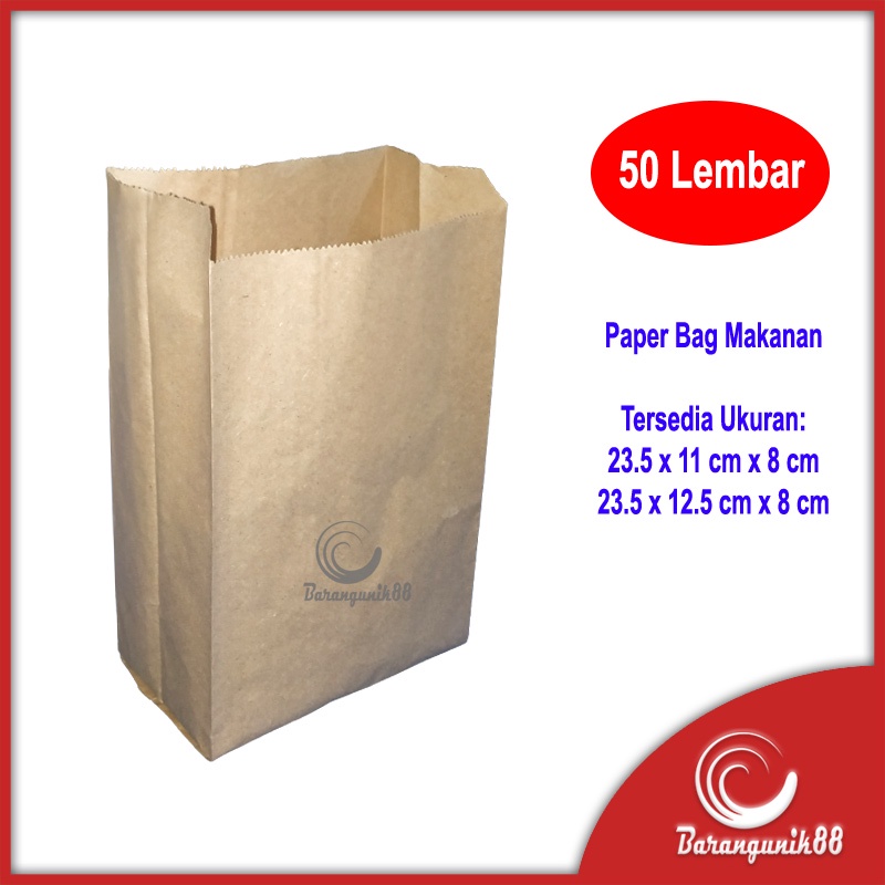 Kantong Kertas Paper Bag Makanan Anti Minyak Paperbag Brown 23.5x12.5x8cm 23.5x11x8cm 50 lembar