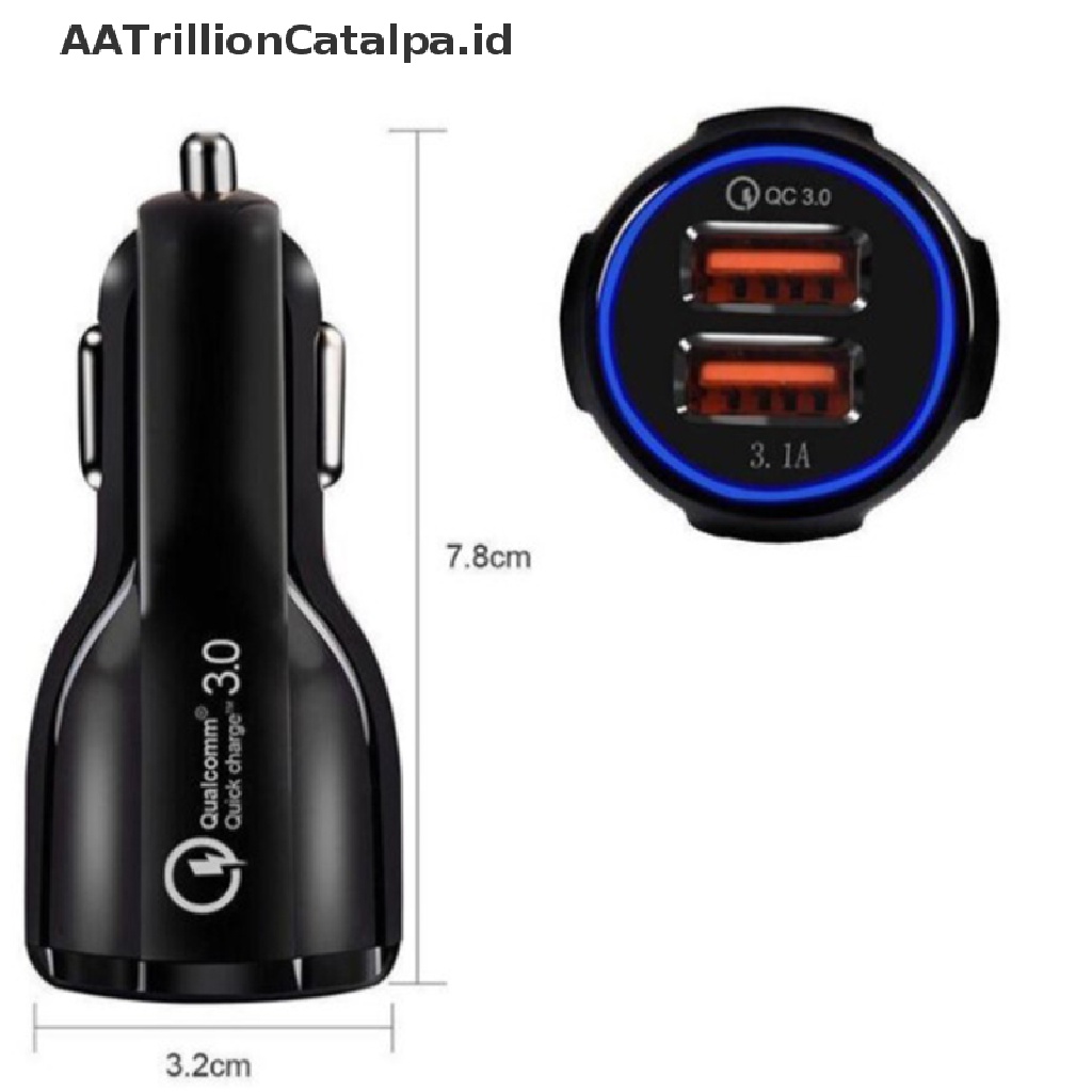 Aatrillioncatalpa Charger Mobil Mini Multifungsi 3.1A Dual USB Dengan Indikator Voltase