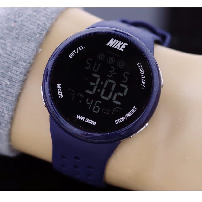 stock terbatas Jam Tangan Sporty Nike Digital bulat Strap Tali Rubber wr 30m