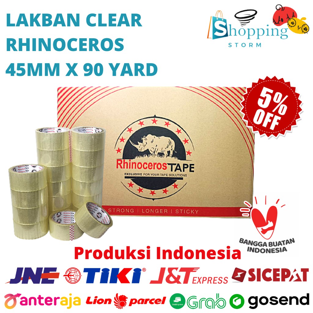 

Lakban Clear RHINOCEROS Tape 45MM X 90 Yard @72Pcs/Dus