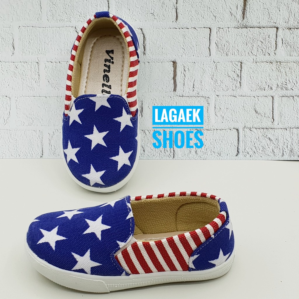 Sepatu Anak Laki Usia 5 6 7 Tahun Slip On Bintang BIRU - Sepatu Anak Alas Karet Size 32 - 35