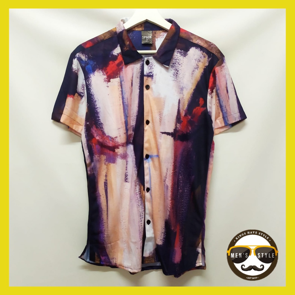 Baju Kemeja Printing Motif Pantai Hawai Pria Import Abstrak Colour