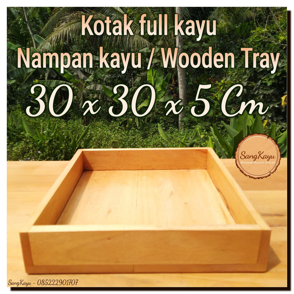 kotak kayu full kayu 30x30x5 Wooden Tray Nampan kayu kotak penyimpanan