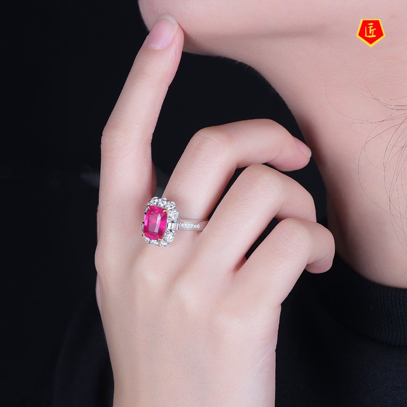 [Ready Stock]Women's Luxury Fashion Rose Red Square Diamond Ring