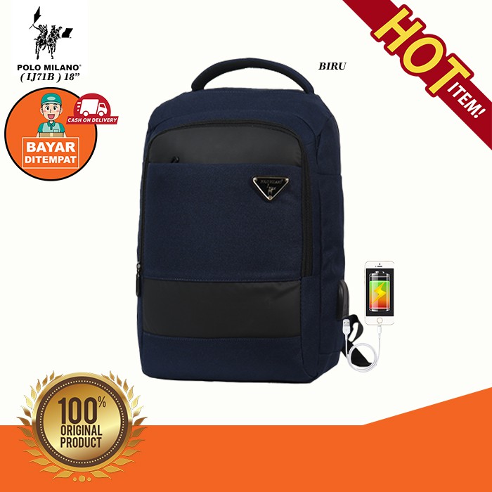 TAS RANSEL PRIA POLO MILANO - IJ71B - TAS IMPORT - USB ANTI AIR - MULTIFUNGSI FREE BOTOL - TERMURAH