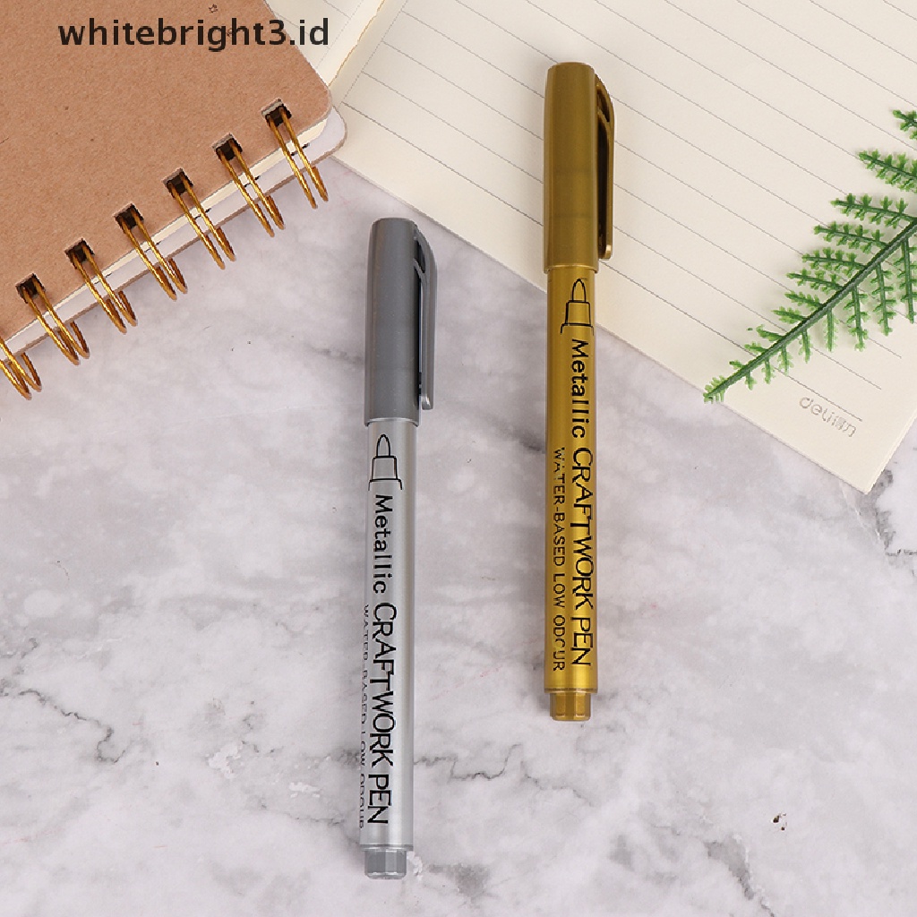 (whitebright3.id) Spidol Permanen Anti Air Warna Gold / Silver Untuk Menggambar DIY