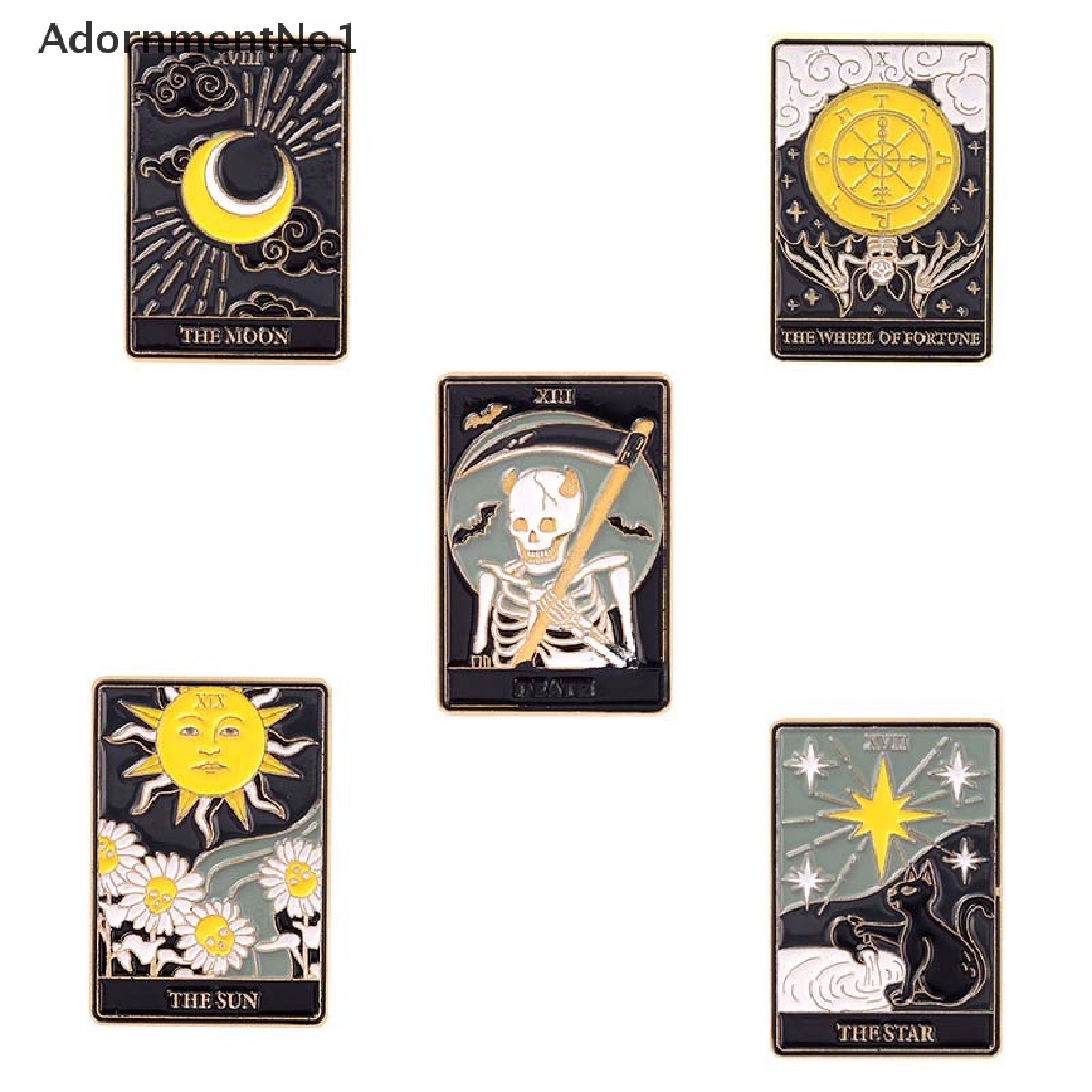 (AdornmentNo1) Bros Pin Enamel Desain Kartun Ular Hitam Kartu Tarot Pasang Denim