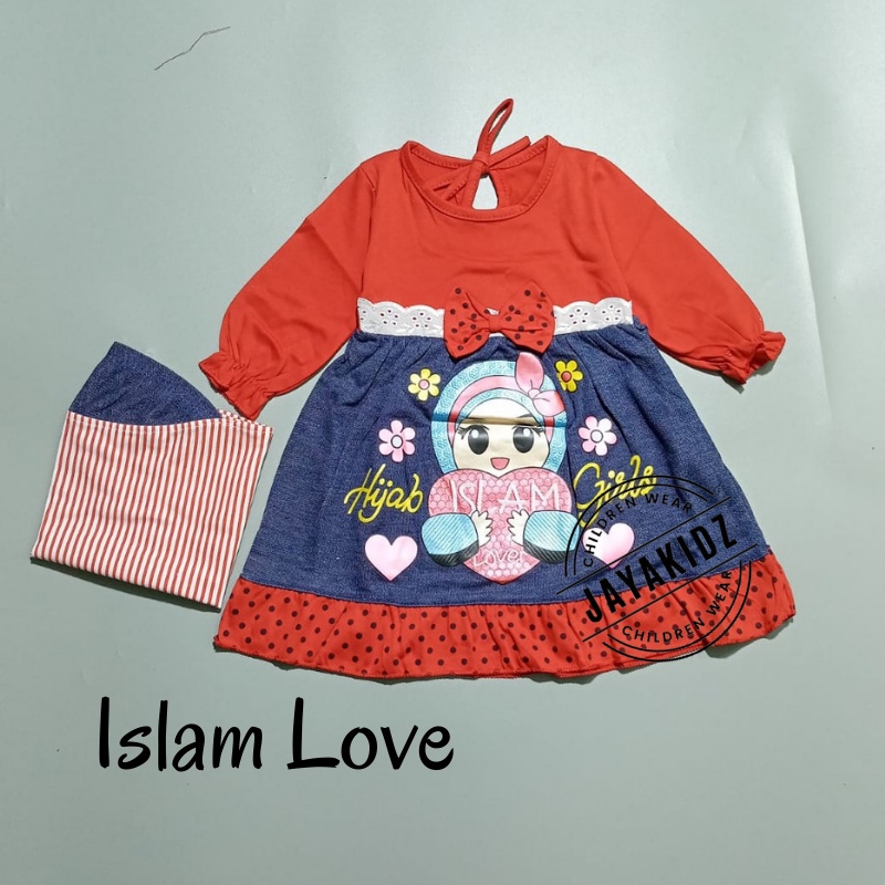 Baju Muslim Gamis Bayi Perempuan Usia Baby Newborn 0 6 12 Bulan - Dress Muslim Anak Bayi Perempuan Lucu 0 6 12 Bulan 1 Tahun Murah-MERAH-ISLAM LOVE