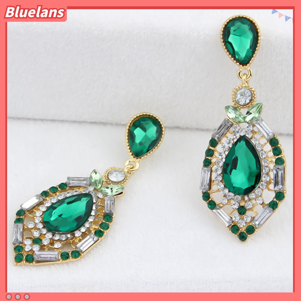 Bluelans Women Earrings Teardrop Shape Big Drop Dangle Zinc Alloy Rhinestone Earrings Jewelry