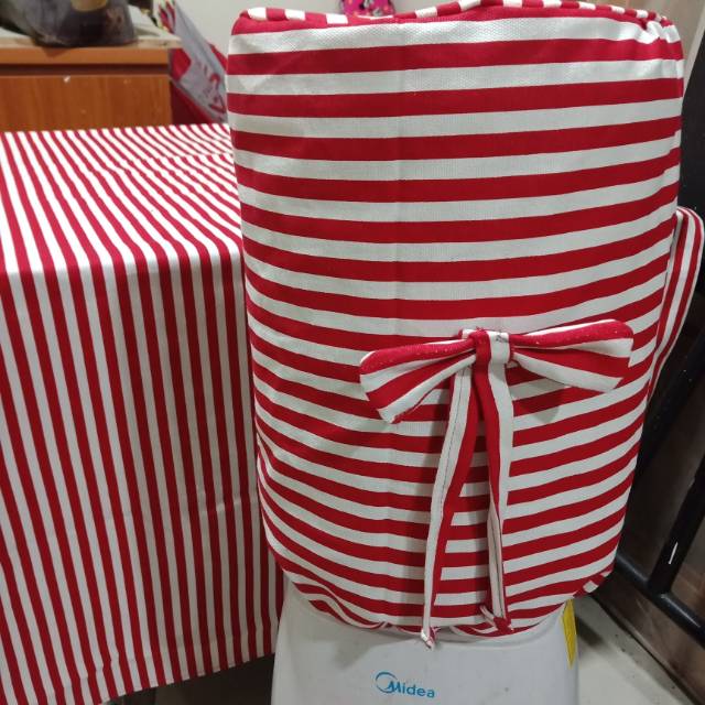 Tutup galon bahan kanvas custom set dengan taplak meja dan sarung bantal kursi