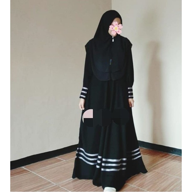 Milea Set Dress + Khimar Bahan Tory Burch Aplikasi Pita