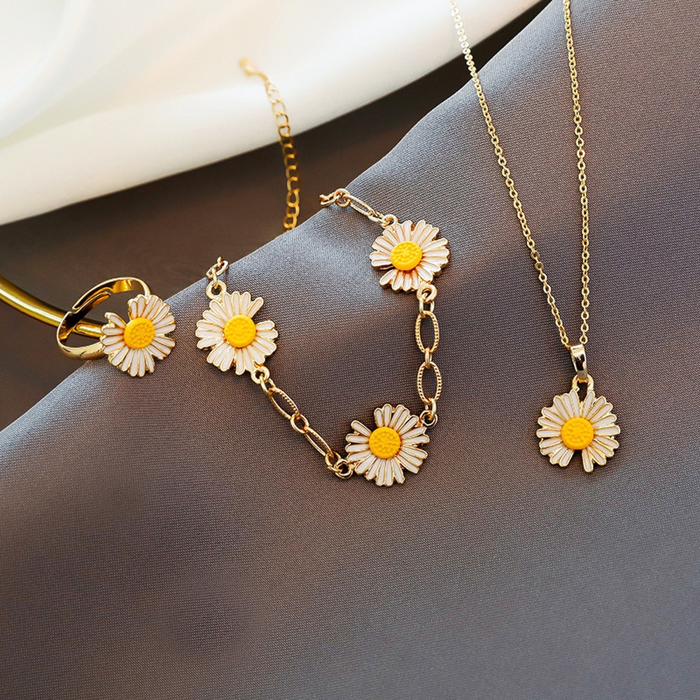 Gelang Kalung Cincin Desain Bunga Daisy Untuk Wanita