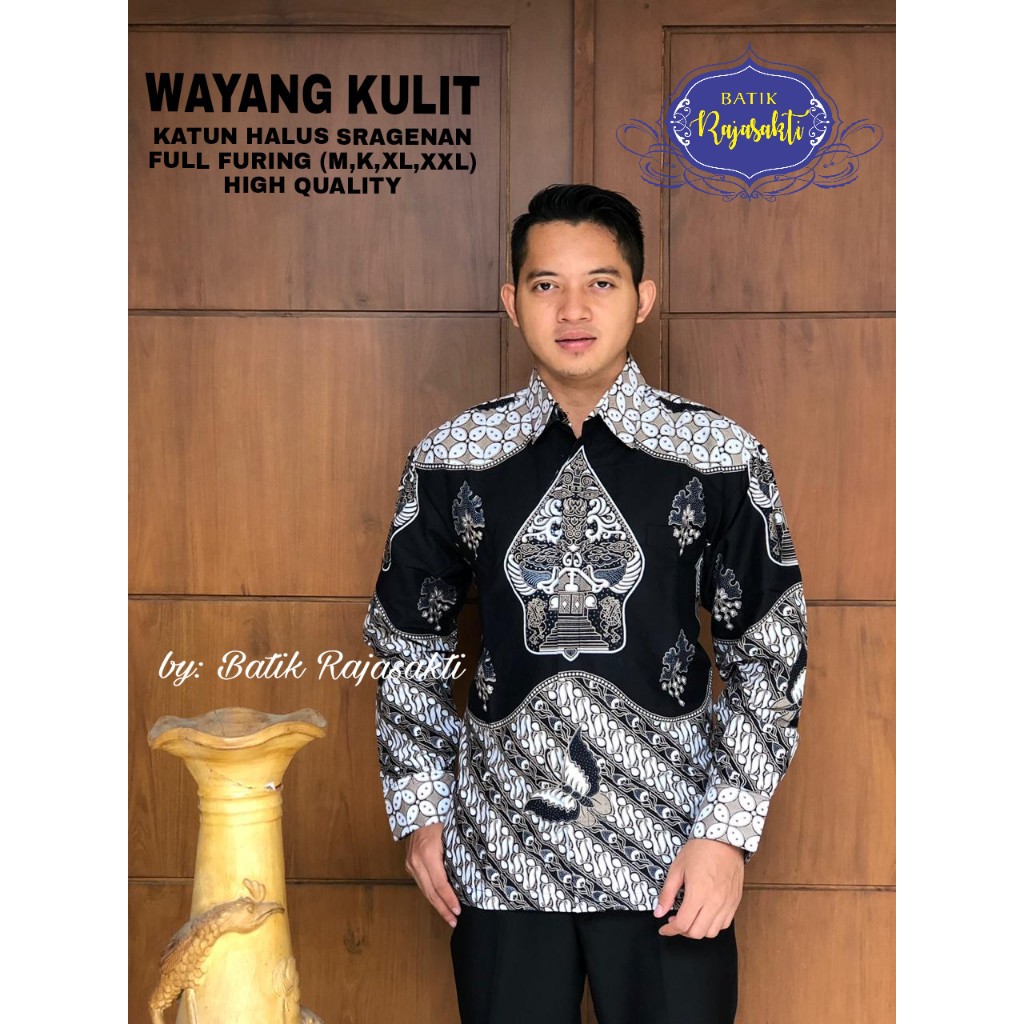 WAYANG KULIT Kemeja Batik Pria Lengan Pendek Katun Halus FULL FURING Rajasakti