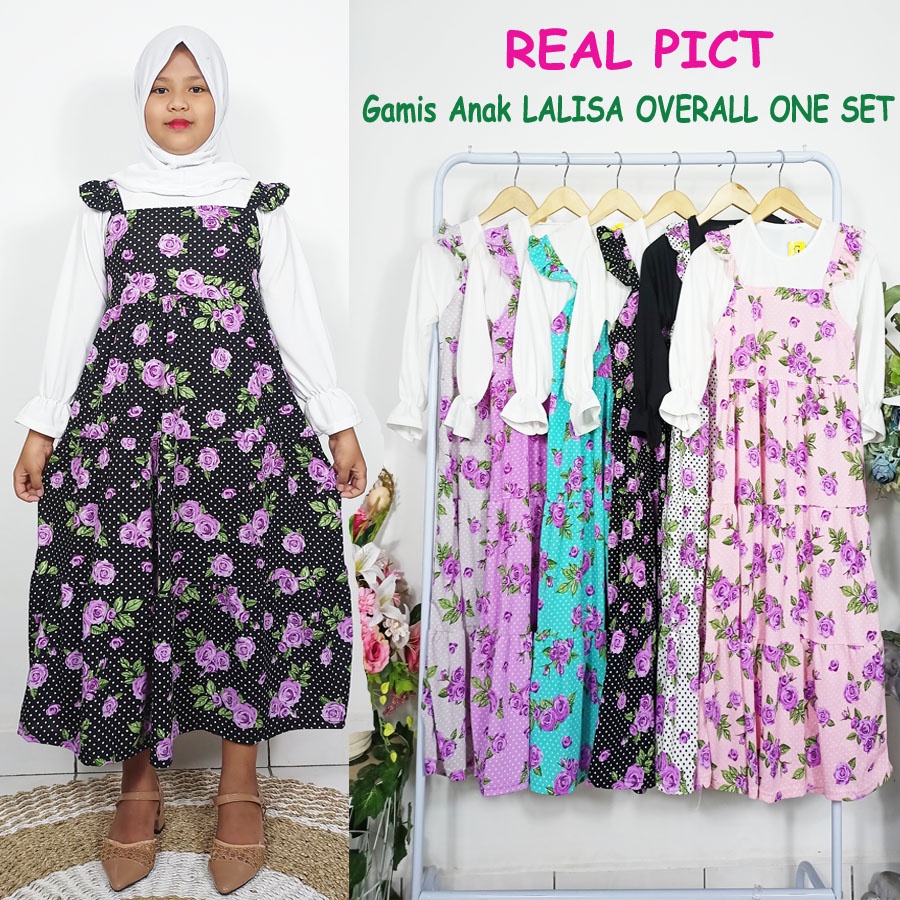 CARLINA DRESS ANAK LALISA OVERALL ONE  SET BUNGA USIA 6-12Tahun