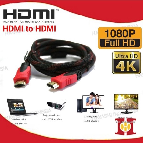 Kabel HDMI To HDMI Cable Serat Jaring 1080P V1.4 3D 4K High Quality