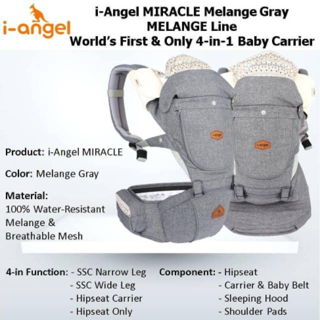 I-ANGEL MIRACLE MELANGE GRAY BABY CARRIER GENDONGAN BAYI