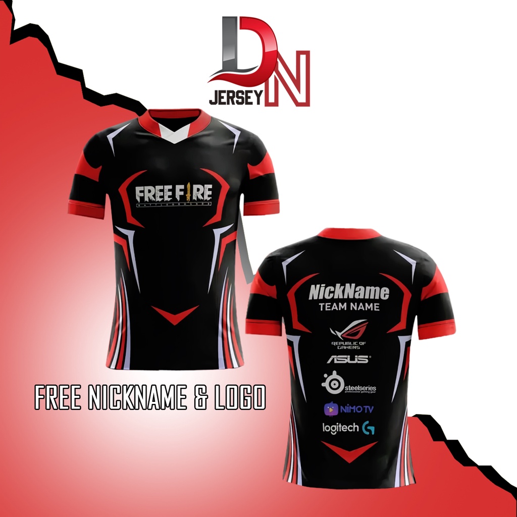 JERSEY BAJU KAOS GAMING FREEFIRE FF MOBILE LEGENDS ML AOV PUBG GRATIS GANTI LOGO DAN NAMA