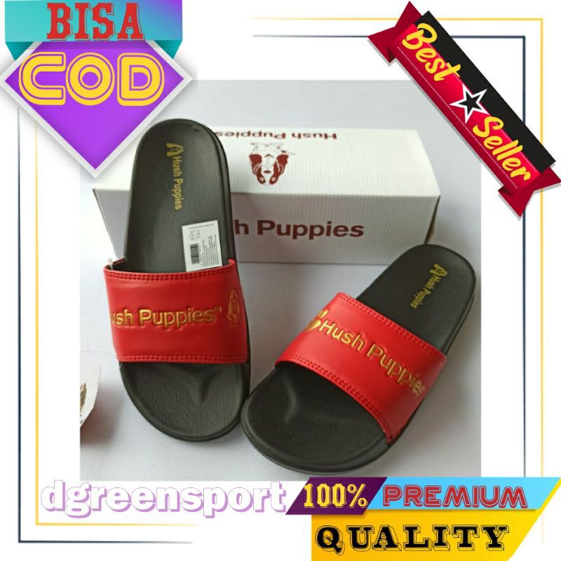 PROMO...!!! SANDAL SLOP SLIDE TERBARU HUSH PUPPIES PREMIUM SANDAL PRIA WANITA CEWE COWO TERBARU-MERAH B