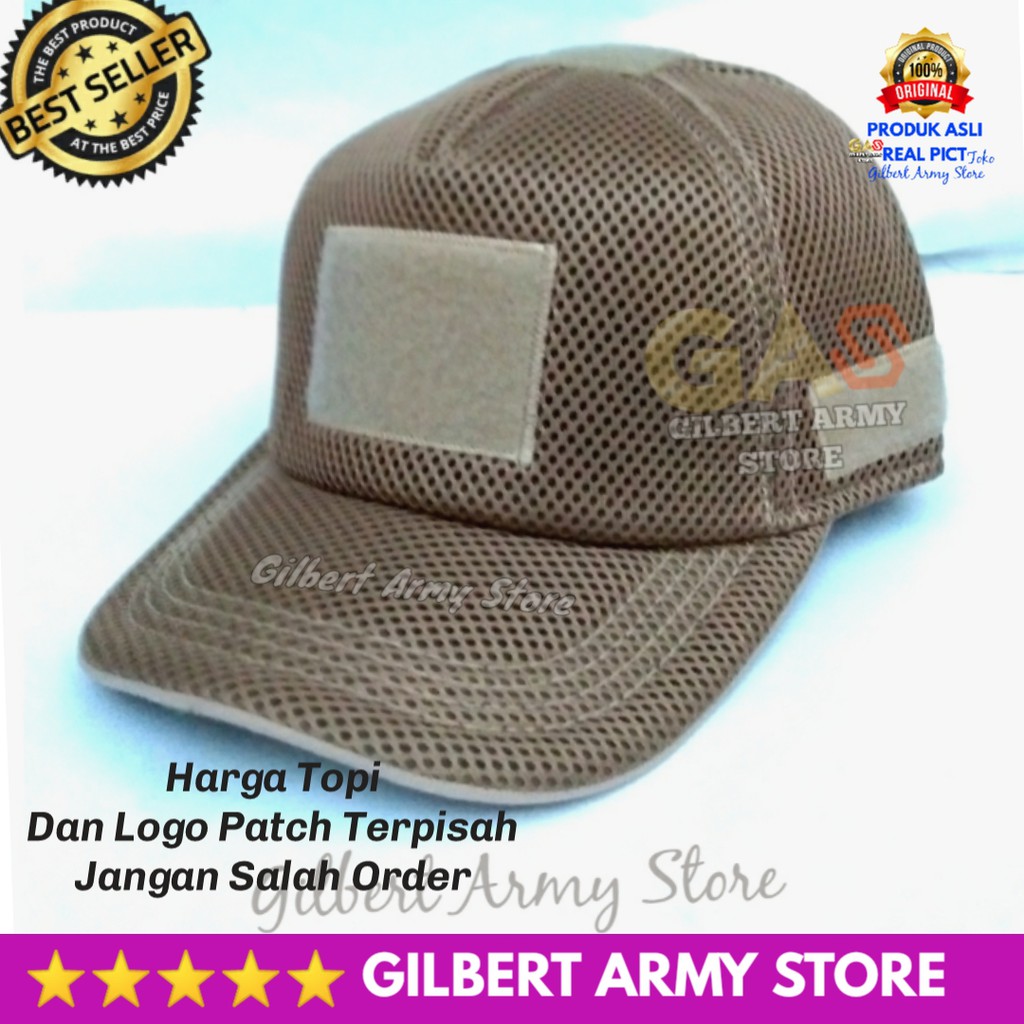 Grosir Topi Velcro Jaring Hitam Hijau Tan Gurun  Logo perekat Murah Tempelan Topi Gilbert Army Store