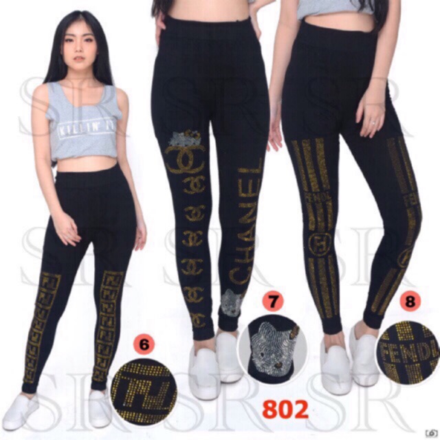 Legging Import Wanita Aplikasi Motek Swarovski Bling Premium