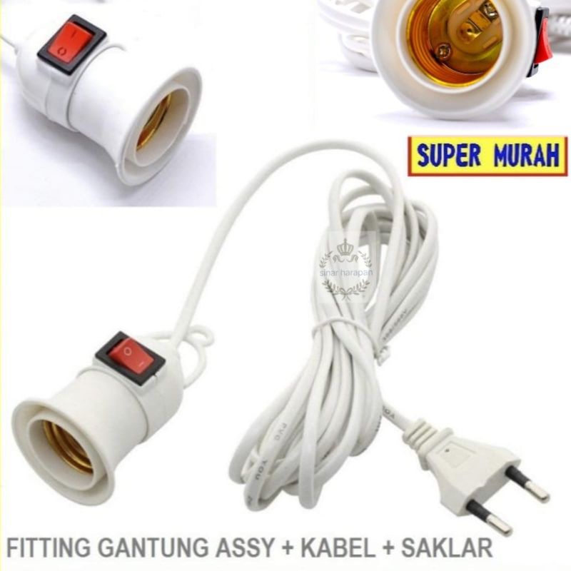 Fitting Gantung fitingan lampu ON OFF kabel 3/ 5/10 Meter E27