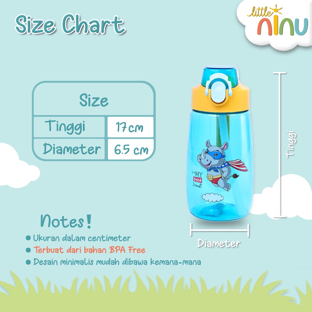 LITTLE NINU Botol Minum Anak Sedotan Water Bottle Straw 480 ml