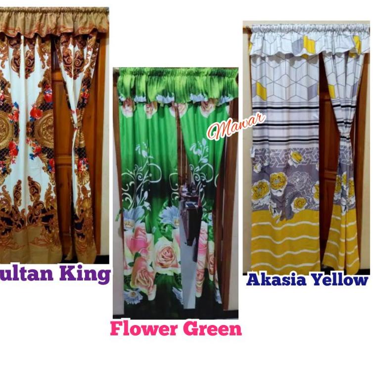 Gorden Serut Motif 2 Layer / Hordeng Serut Karakter / Gordeng 2 Helai Pintu Jendela Bunga Shabby Sul