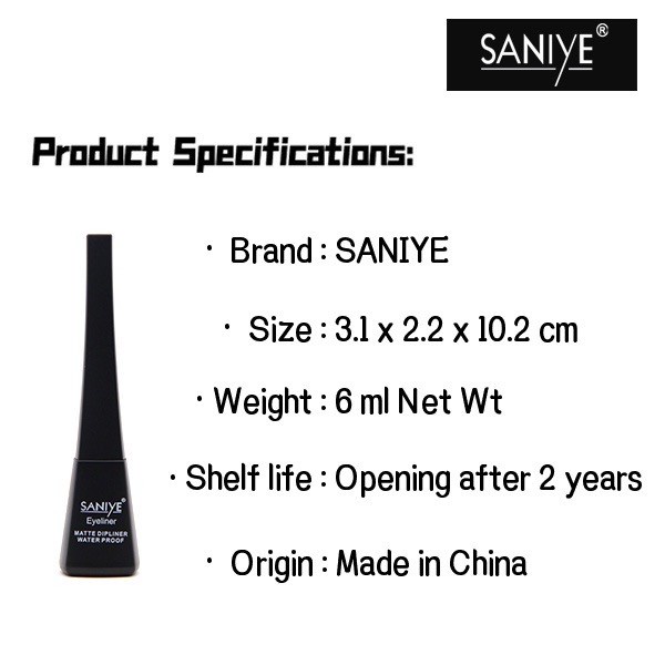 SANIYE M255 Eyeliner Cair Warna Cokelat Warna Hitam Matte Anti Air Quick Dry Liquid Eyeliner Gel