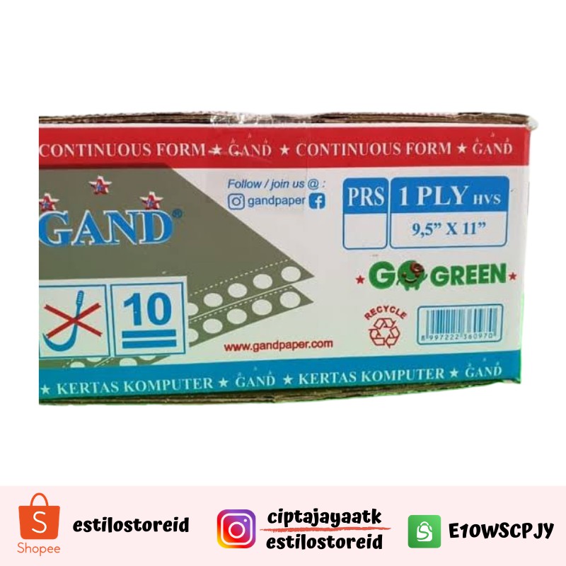 

GAND KERTAS KOMPUTER CONTINOUS FORM 1 PLY 9,5 X 11 NON PRS / 9,5 X 11/2 PRS 1PLY