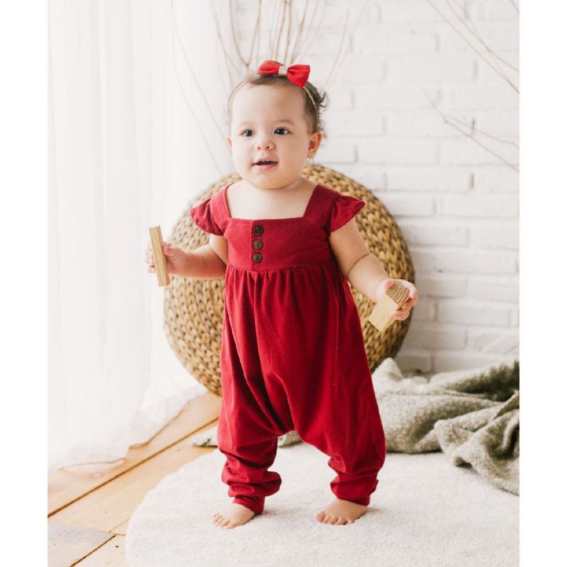 Kottonville / Kotton Ville Mirei Jumpsuit Maroon / Takoyakids / Baju Bayi Balita Cewek / Perempuan