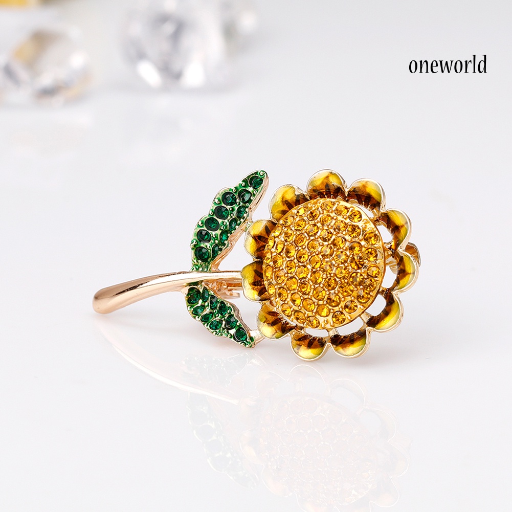 OW@ Fashion Shiny Rhinestone Sunflower Enamel Women Collar Brooch Pin Jewelry Gift