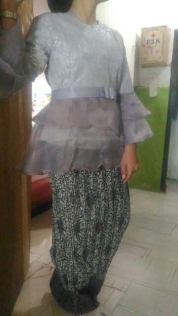 Realpict Couple Kebaya Naura Bahan Organza Mix Brukat Rok Plisket Kemeja Batik Bahan Katun Silk