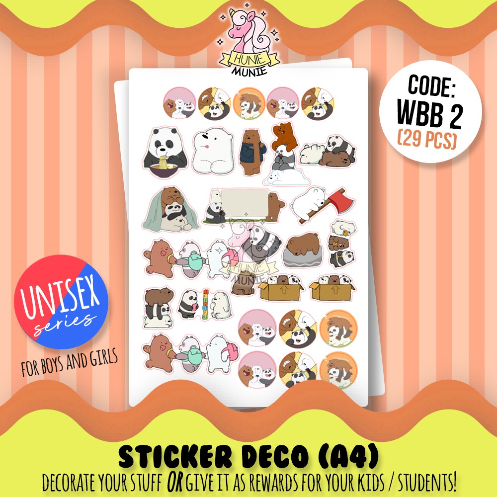 

Sticker Deco - We Bare Bears #2 - UNISEX SERIES - Stiker Reward Anak Cake Topper - Hunie Munie