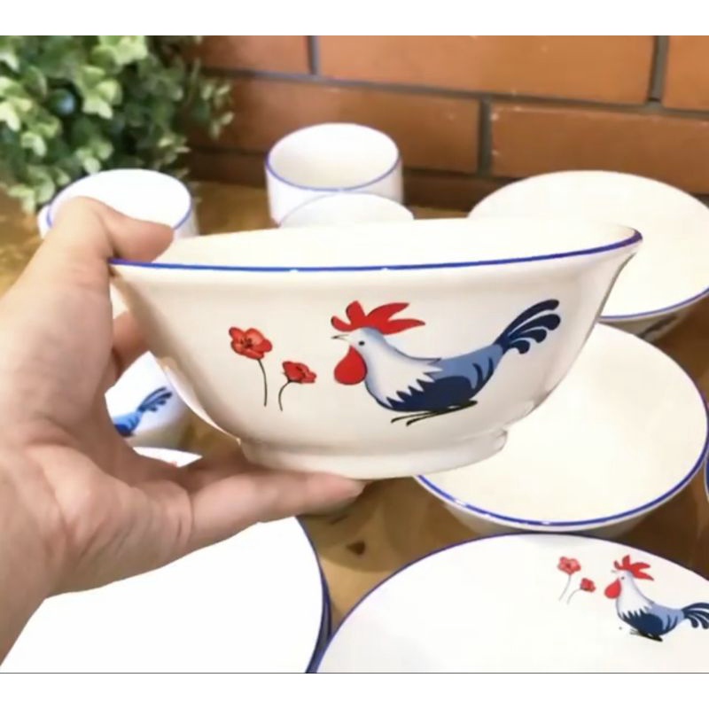 HOMECO I AM BLUE MANGKOK KERAMIK MOTIF AYAM JAGO