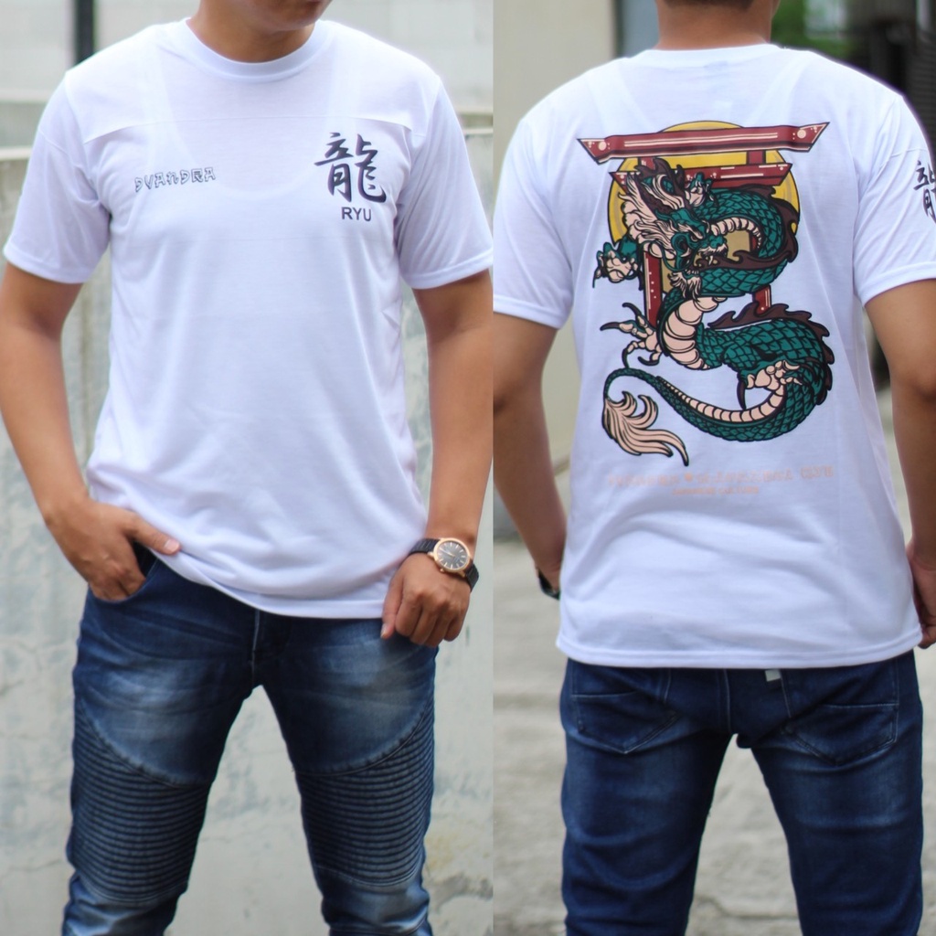 Kaos Distro Memphis Origins DVANDRA APPAREL ART RYU DRAGON Baju Putih Lengan Pendek Pria/Wanita T-Sh