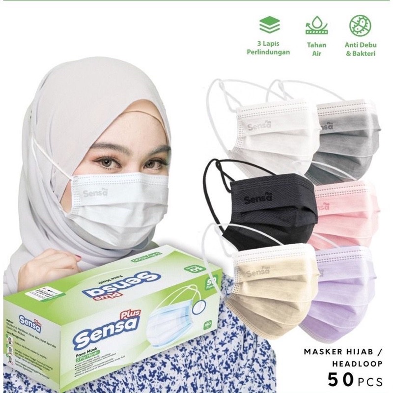 MASKER EARLOOP 3PLY SENSA PLUS 1BOX ISI 50pcs