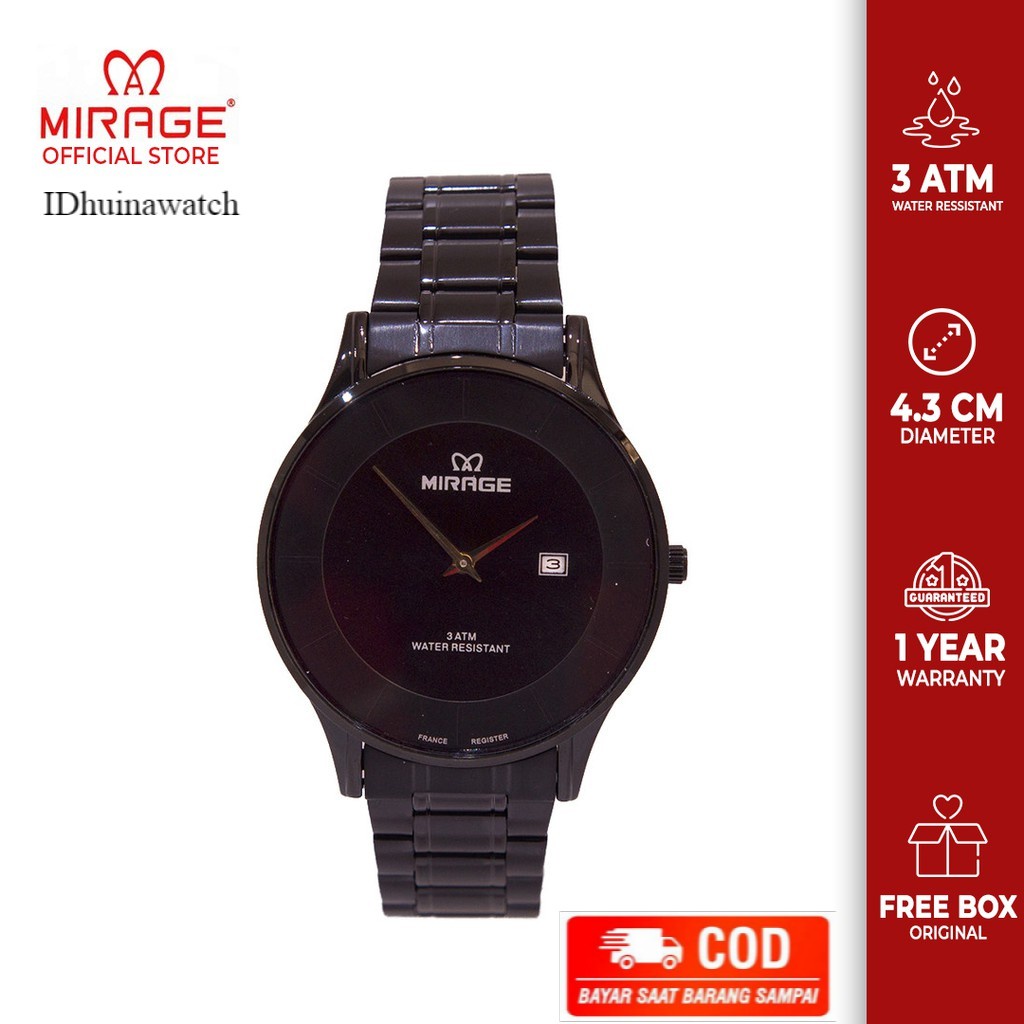 Jam Pria Tipis Original Mirage 8670M Full Black Official