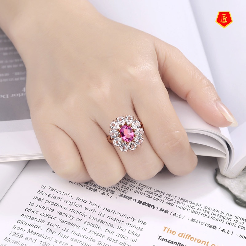 [Ready Stock]Luxury Elegant Colored Gems Pink Crystal Ring