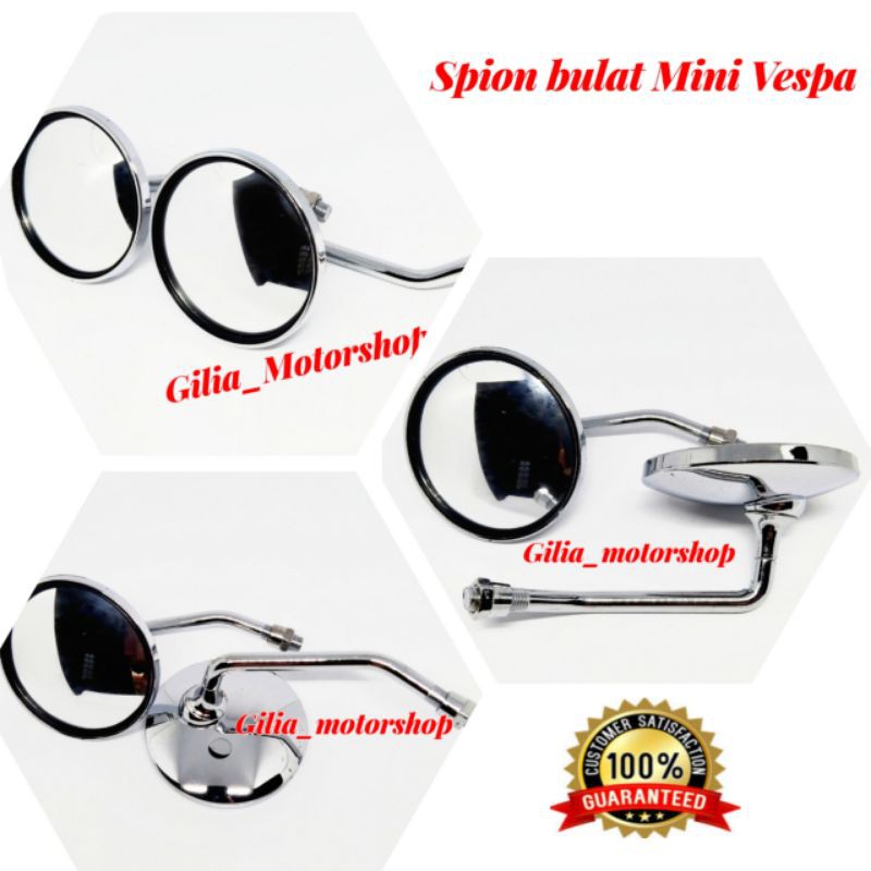 Spion Vespa Bulat Chrome Tangkai pendek Honda Dan Yamaha Bulat Mini Chrome Kaca Cembung Tangkai Pendek Model Vespa