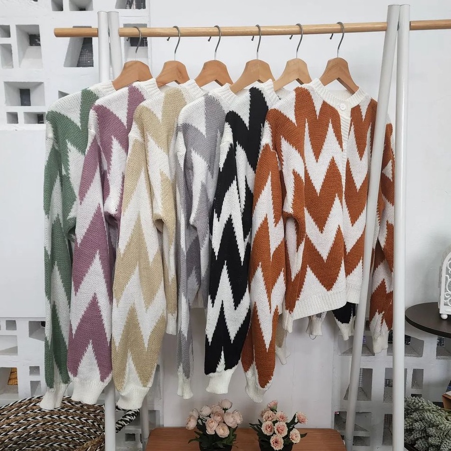 Outter Wanita Trendy Zhag Cardie Bahan Rajut Terbaru Korean Style