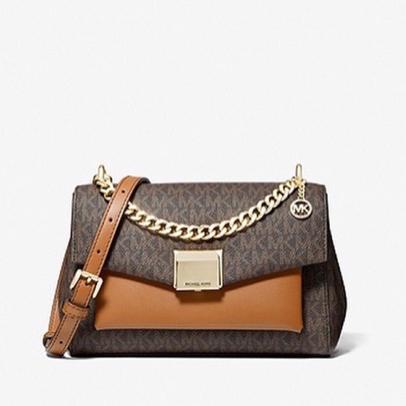 MICHAEL KORS MK Lita Medium Two-Tone Logo Crossbody Bag Brown