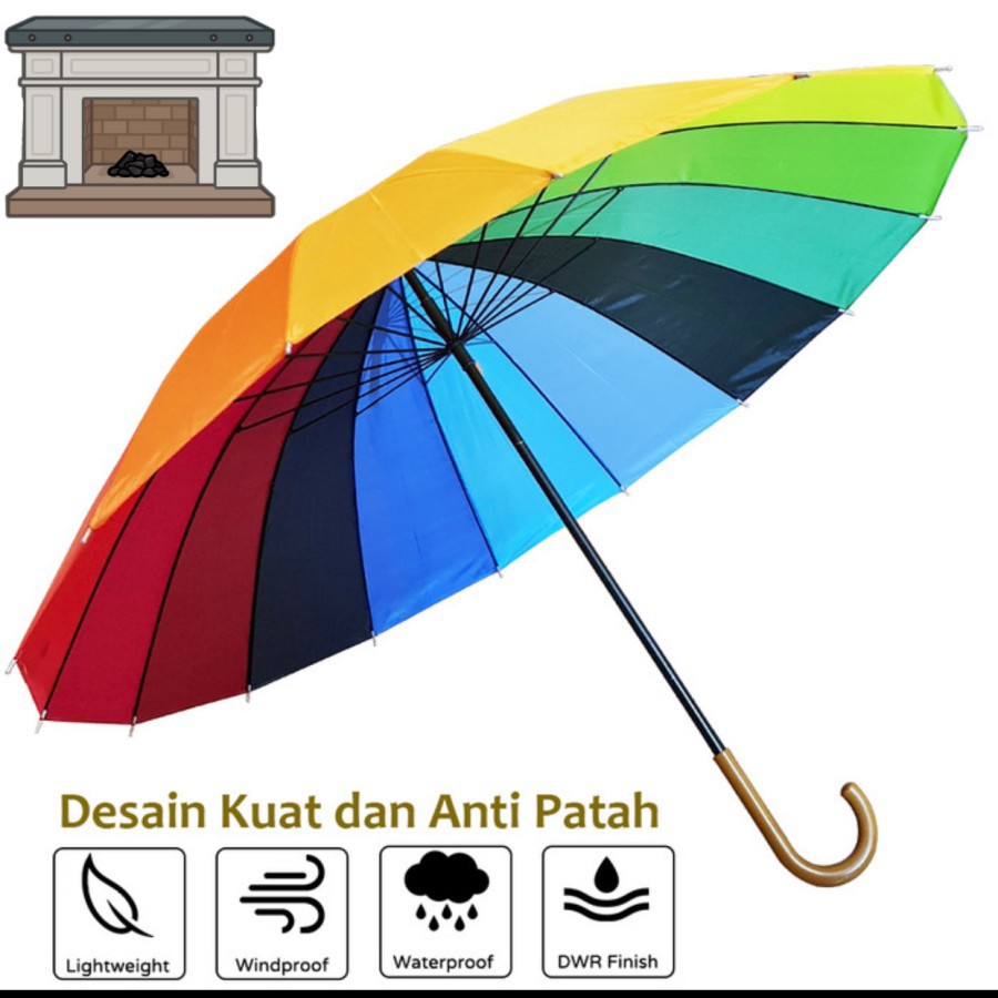 Payung Golf Jumbo Rainbow Pelangi 16 jari Gagang J Merk Kapal