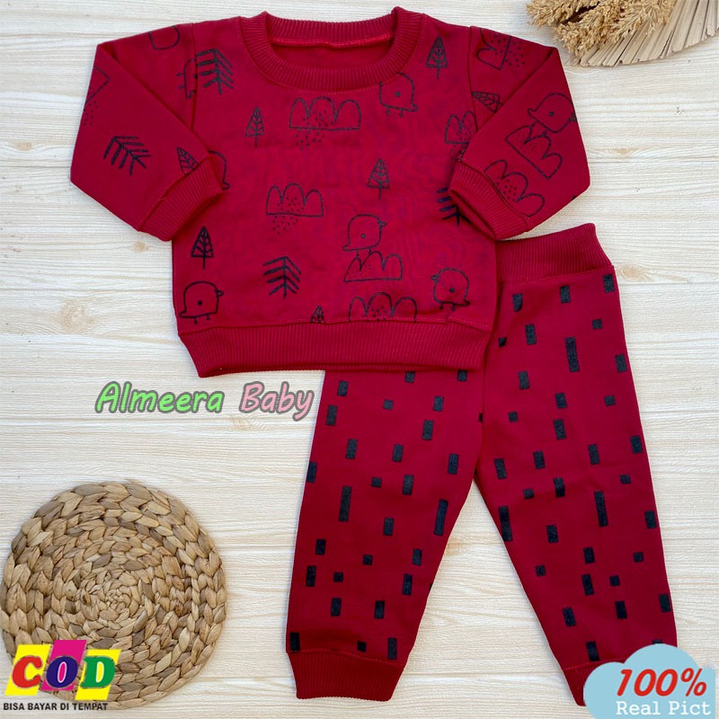 Setelan Baju Bayi Setelan Sweater Bayi Celana Jogger Bayi Motif Bird Usia 3-12 Bulan Almeera Baby and Kids