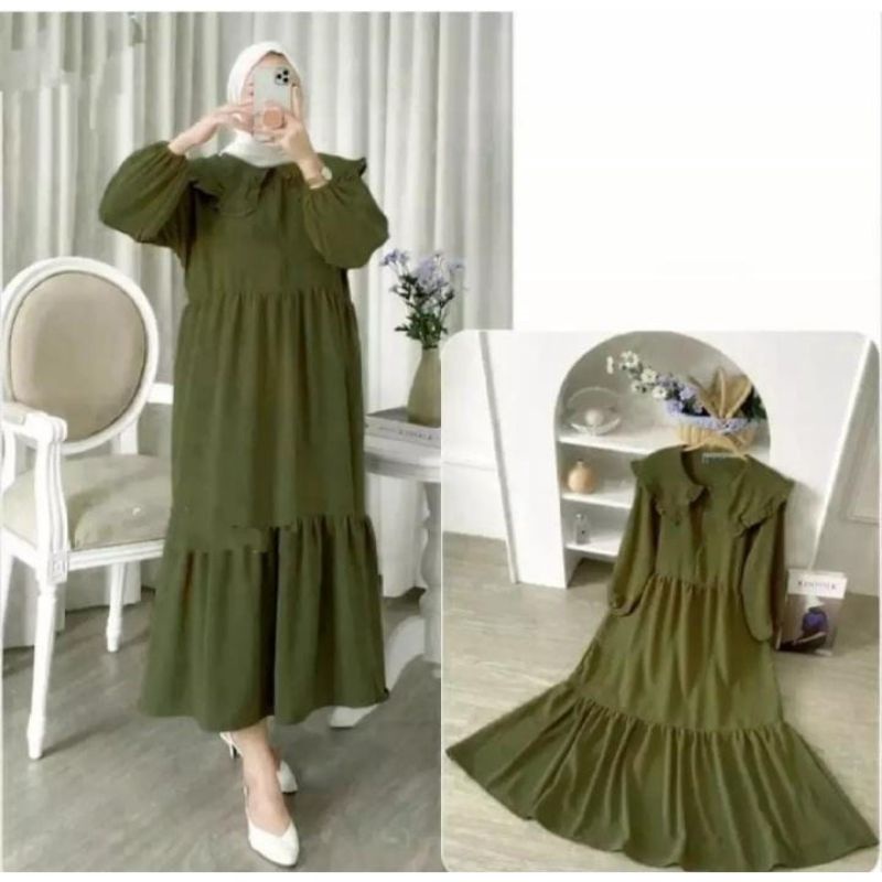 dress midi masitha crinkle airflow kerah rample