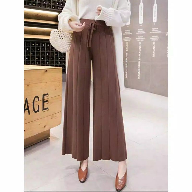 Celana Kulot Wanita Rajut Knit Wide Leg Pants Import Celana Karet